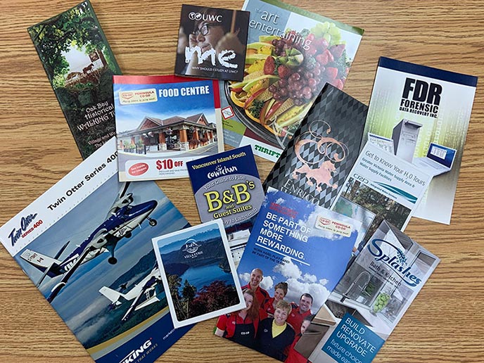 Brochures - many samples displayed