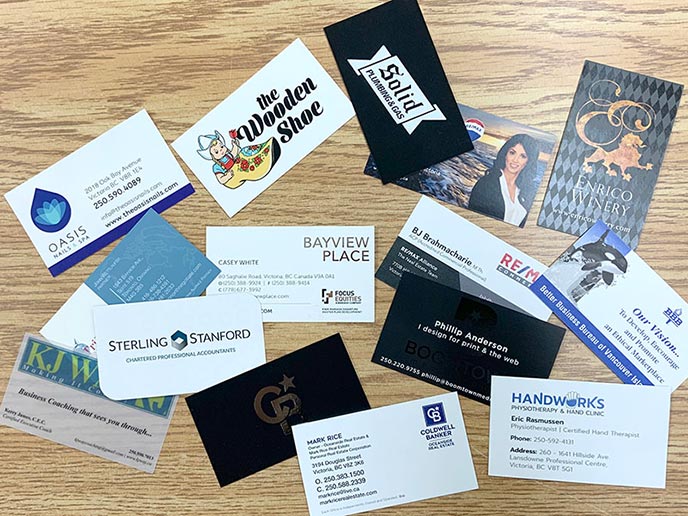 Business cards - samples displayed